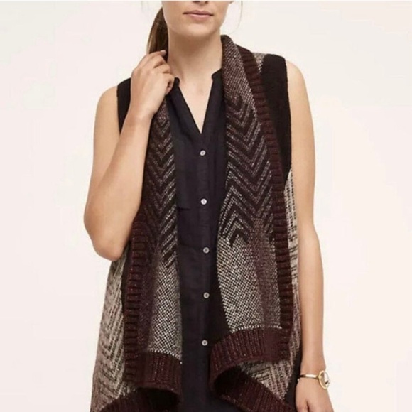 Anthropologie Sleeping on Snow Brown Open Front Cardigan Wool Blend Sweater M/L - Picture 1 of 7
